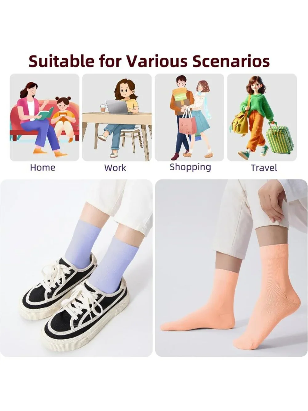 🧦Women's Light Blue Pink 6 Pairs Thin Above Ankle Socks Cotton Crew Socks
